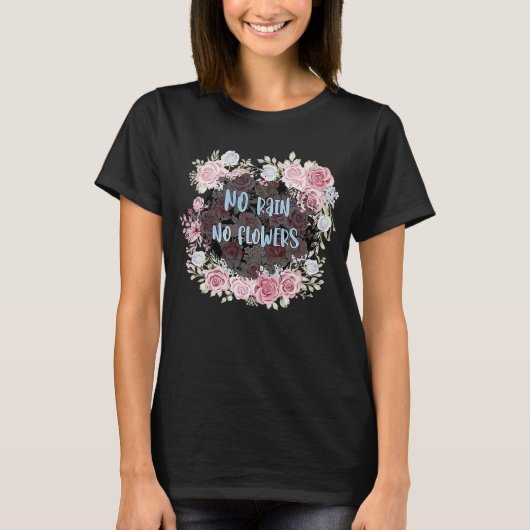 ブルーウォーターバラ花女性No雨No Tシャツ (正面)