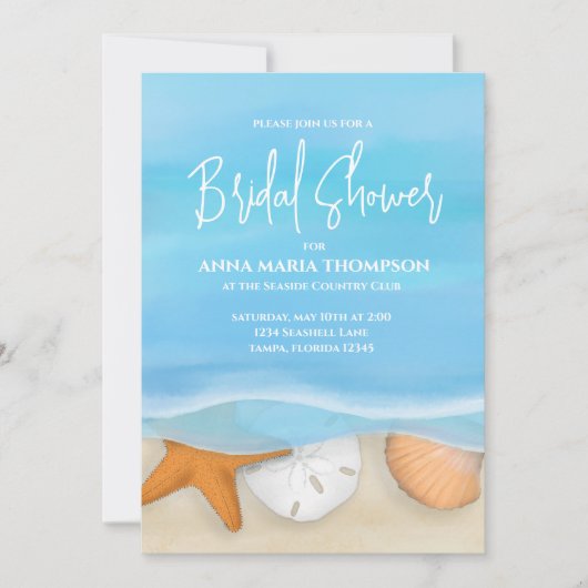 ブルーウォータービーチコースト航海のお洒落 招待状 (正面)