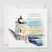 ブルーウォータービーチライトハウスランドスケー結婚ズ 招待状 (正面)