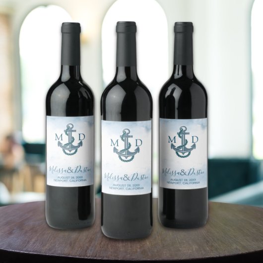 ブルーウォータービーチ航海のいかり結婚ズ ワインラベル