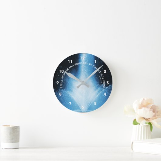 ブルーウォーターファウンテン姿勢感動的引用文 ラウンド壁時計 (ホーム)
