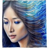 ブルーウォーターファンタジーウーマン抽象芸術シュールレアリスアルアート シャワーカーテン (正面)