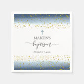 ブルーウォーターフェイクカラー金ゴールドフォイル詳細バプテスマ スタンダードカクテルナプキン (正面)