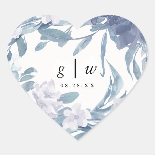 ブルーウォーターフローラ(モノグラムの結婚日付あり) ハートシール (正面)