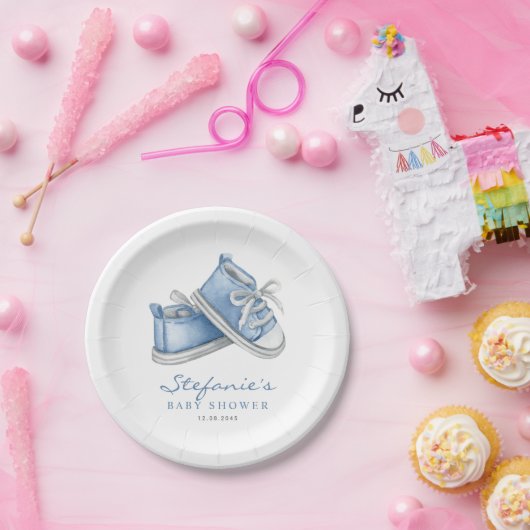 ブルーウォーターベビーシューズ男の子の赤ちゃんシャワー ペーパープレート (パーティー)