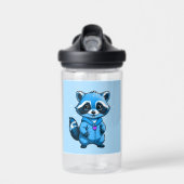 ブルーウォーターボトルに入った小さなアライグマ ウォーターボトル (正面)