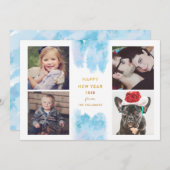 ブルーウォーターモダンカラーの新年用写真カード シーズンカード (正面/裏面)