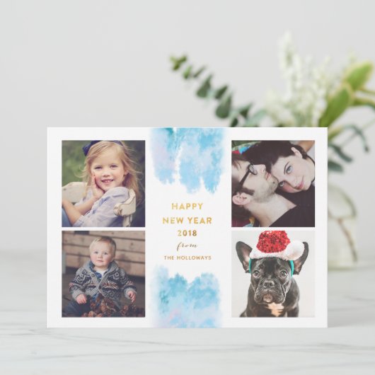 ブルーウォーターモダンカラーの新年用写真カード シーズンカード (スタンド正面)