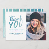 ブルーウォーターモダンカラースクリプトGrad Thank You Photo サンキューカード (正面/裏面)