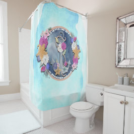 ブルーウォーターモダンカラー航海のフローラいかり シャワーカーテン