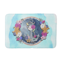 ブルーウォーターモダンカラー航海のフローラいかり バスマット