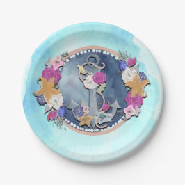 ブルーウォーターモダンカラー航海のフローラいかり ペーパープレート