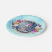 ブルーウォーターモダンカラー航海のフローラいかり ペーパープレート (アングル)