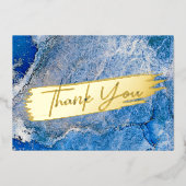 ブルーウォーターモダンカラー金ゴールド大理石シックありがとう 箔シーズンカード (正面)