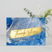 ブルーウォーターモダンカラー金ゴールド大理石シックありがとう 箔シーズンカード (立ち正面)