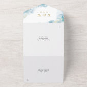 ブルーウォーターモダンカラー金ゴールド結婚ズ オールインワン招待状 (外側)