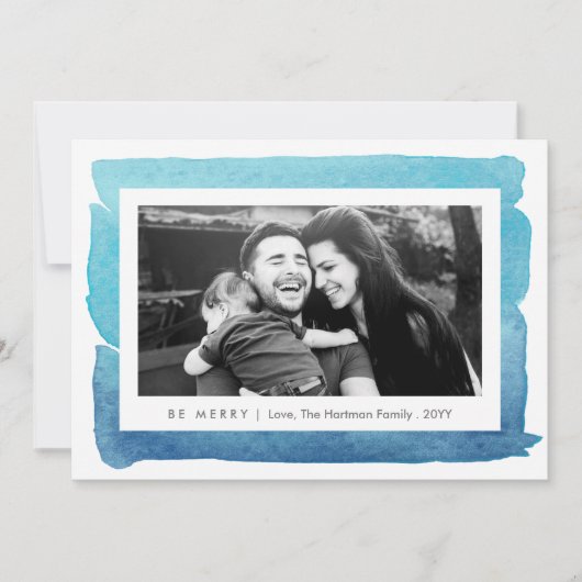 ブルーウォーターモダンカラー2枚のフォトクリスマス シーズンカード (正面)