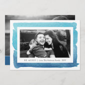 ブルーウォーターモダンカラー2枚のフォトクリスマス シーズンカード (正面/裏面)