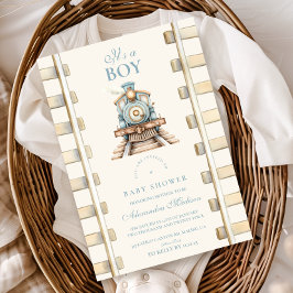 ブルーウォーター列車ベビーシャワー 招待状