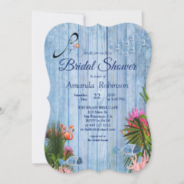 ブルーウォーター小石&ピンクフラミンゴスブライダルシャワー 招待状