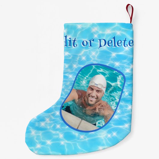 ブルーウォーター泳ぐ人サーファーダイバーウォーターポロ写真 スモールクリスマスストッキング (裏面)