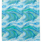 ブルーウォーター海シーウェーブ シャワーカーテン (正面)