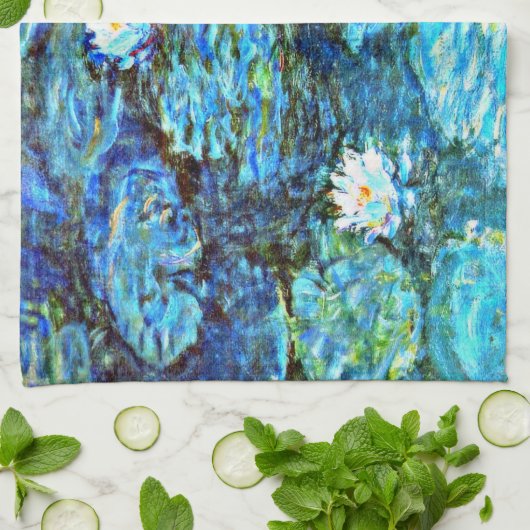 ブルーウォーター素晴らしリリー絵を描ズ・バイ・モネ キッチンタオル (折り畳み)