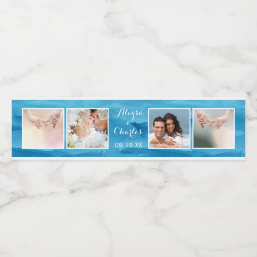 ブルーウォーター結婚カラーの写真コラージュ ペットボトルラベル (シングルラベル)