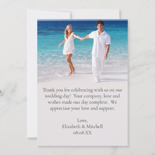 ブルーウォーター結婚カラーの写真サンキューカード 招待状 (裏面)