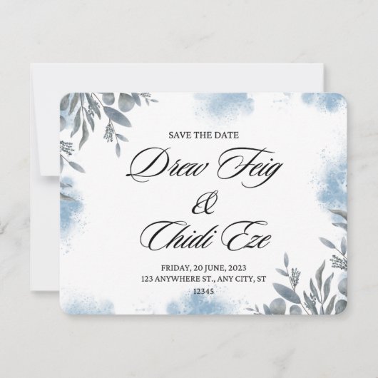 ブルーウォーター結婚カラーの発表葉書 招待状 (正面)