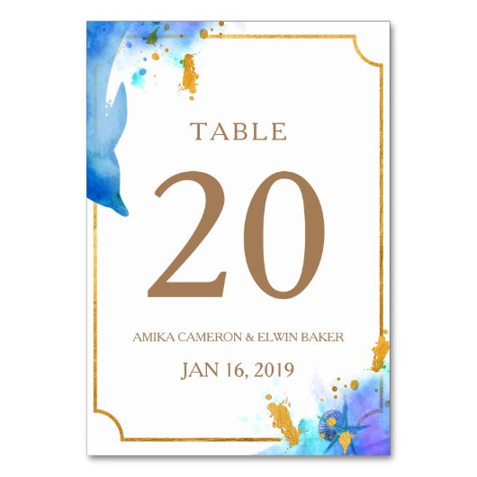 ブルーウォーター結婚カラードルフィンのテーブルカード テーブルナンバー (正面)