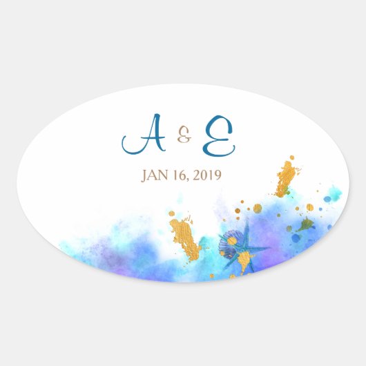 ブルーウォーター結婚カラードルフィンの楕円シール 楕円形シール (正面)