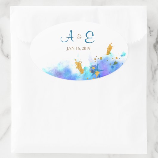 ブルーウォーター結婚カラードルフィンの楕円シール 楕円形シール (バッグ)