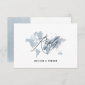 ブルーウォーター結婚カラーワールドマップのR.S.V.P 出欠カード (正面/裏面)