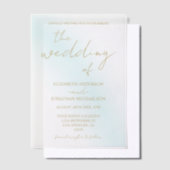 ブルーウォーター結婚カラー波 ベラム紙招待状 (オフセット)