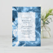 ブルーウォーター結婚カラー花デザイン 招待状 (スタンド正面)