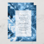 ブルーウォーター結婚カラー花デザイン 招待状 (正面/裏面)