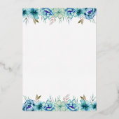 ブルーウォーター結婚カラー花バラ金ゴールド箔 箔招待状 (裏面)