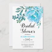 ブルーウォーター結婚カラー花ブライダルシャワー 招待状 (正面)