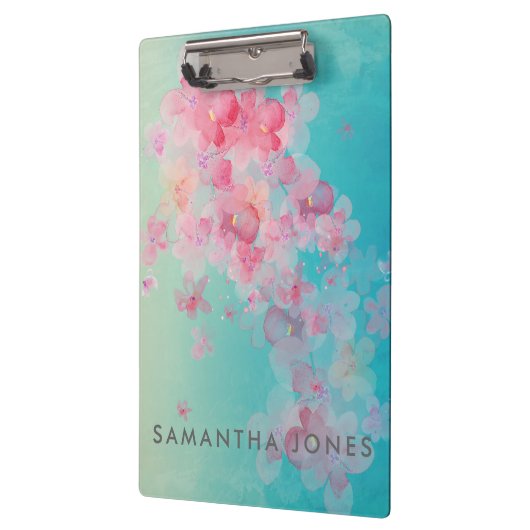 ブルーウォーター絵を描カラーピンクパステル花 クリップボード (左)