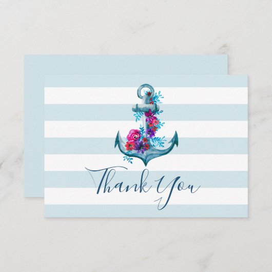 ブルーウォーター色いかり結婚のサンキューカード 招待状 (正面/裏面)