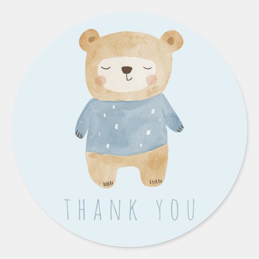 ブルーウォーター色かわいいクマありがとう眠い ラウンドシール (正面)