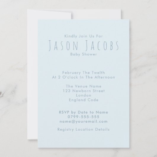 ブルーウォーター色かわいいテディベア赤ちゃんシャワー 招待状 (裏面)