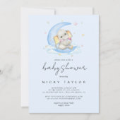 ブルーウォーター色かわいい象の赤ちゃんシャワー 招待状 (正面)