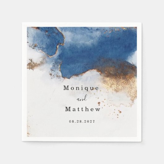 ブルーウォーター色さび銅金ゴールドアゲート結婚ト スタンダードカクテルナプキン (正面)