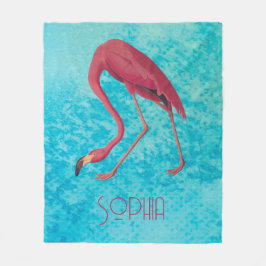 ブルーウォーター色のオードボンピンクフラミンゴ フリースブランケット