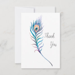 ブルーウォーター色のクジャク羽根イラストレーション サンキューカード