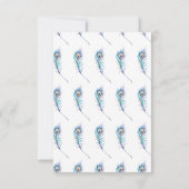 ブルーウォーター色のクジャク羽根イラストレーション サンキューカード (裏面)