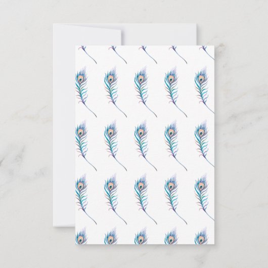 ブルーウォーター色のクジャク羽根イラストレーション サンキューカード (裏面)