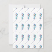 ブルーウォーター色のクジャク羽根イラストレーション ノートカード (裏面)